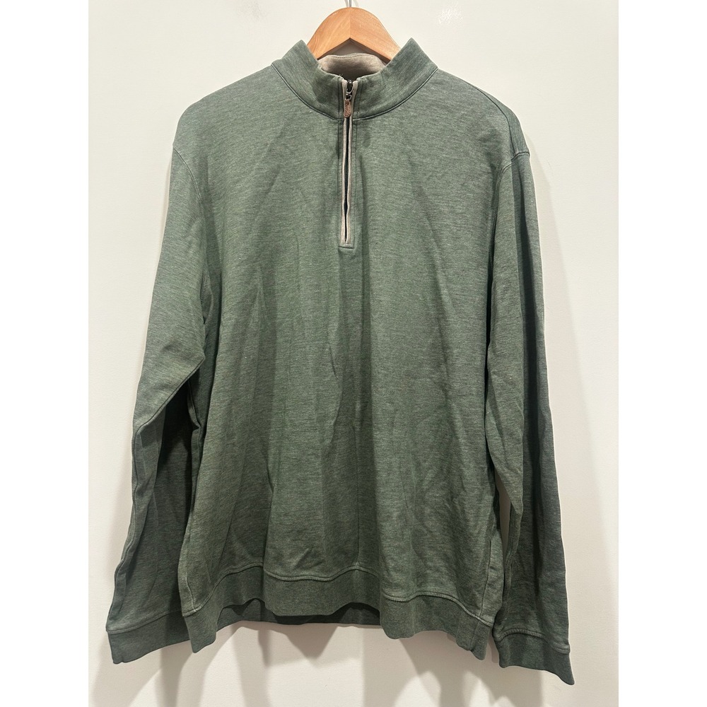johnnie-O Sully Quarter Zip Pullover Heather Green XL Cotton Lyocell Blend